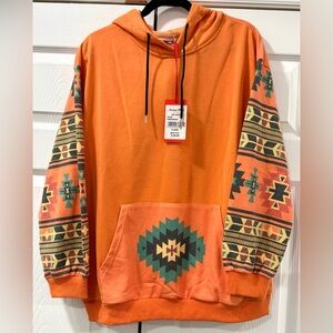 American Bling by Montana West Orange Aztec Pattern Pullover Hoodie NWT